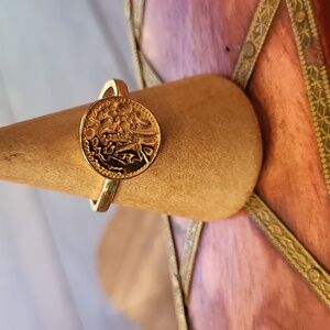 Ancient Greek Goddess Coin Style Gold Tone Ring, Size 11.75
